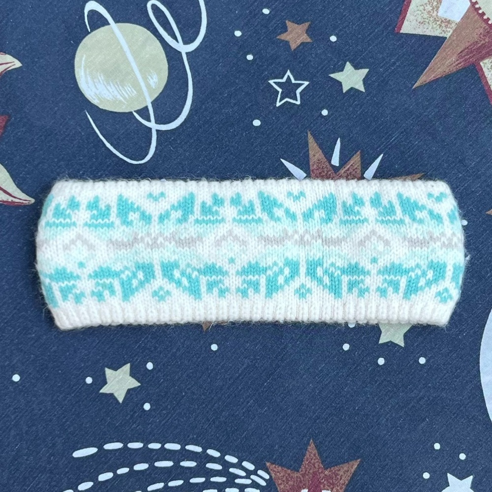 Knit Snowflake White Blue Winter Headband Women’s One Size
